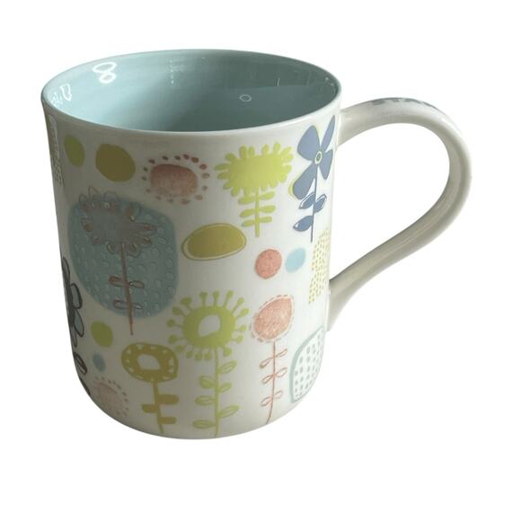 Starbucks Ceramic Coffee Mug Hand Painted Flower Dots 2009 Pastel Colors 12 oz - Picture 2 of 5